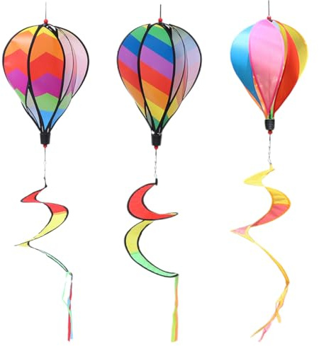 GANAZONO Lot de 3 Pendentifs Moulin à Vent de Montgolfière Décoration Extérieure Colorée Spirale Rotative Ornement Jardin Suspendu Multicolore pour Terrasse Pelouse et Fête en Plein Air