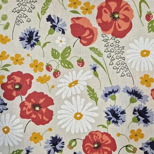 Stoff Meterware Baumwollstoff Sommerblumen Wiese – Mohnblumen, Kornblumen natur bunt – Blumenstoff für Vorhänge, Tischdecken, Kissen & Deko, Werthers Stoffe, zum nähen