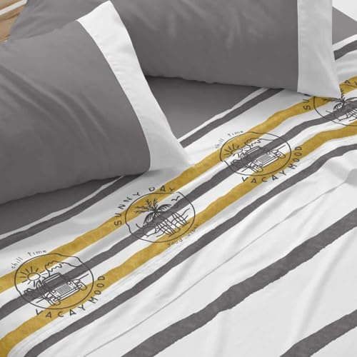 Burrito Blanco | Juego de Sábanas 50% Algodón 50% Poliéster Cama 105 Gris | 3 Piezas: Bajera, Encimera y Funda Almohada | 144 Hilos | Tacto Suave | Larga Duración