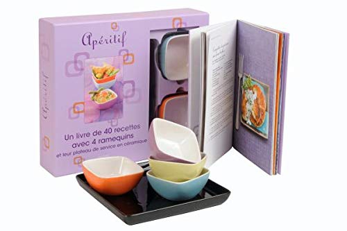 Coffret Apéritif: Un livre de 40 recettes avec 4 ramequins et leur plateau de service en céramique