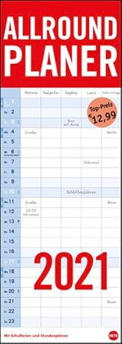 Allround-Familienplaner Vertical Kalender 2021: Mit 5 Spalten. Mit Schulferien und Stundenplänen