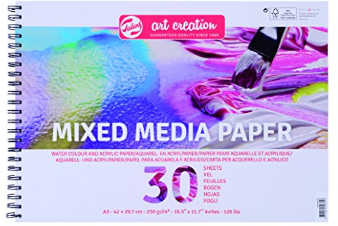 Talens Art Creation Mixed Media Papierblock - A3 42x29,7 cm - 250 g/m² - 30 Blatt - Ringgebunden, perforiert - Ideal für Acryl- und Aquarellfarben