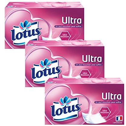 Lotus Ultra strapazierfähige 216 Taschentücher, Weiß, in Schachtel (3 Boxen mit 72 Taschentüchern), 4 Lagen, für mehr Komfort