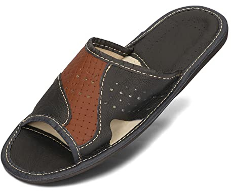 BeComfy Zapatillas de Casa para Hombres 100% Cuero Genuino Zapatillas de Verano Puntera Abierta 40-46 EU