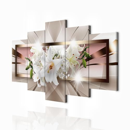 decomonkey Bilder Blumen Abstrakt 100x50 cm 5 Teilig Leinwandbilder Lilien | Bild auf Leinwand, Wandbild, Kunstdruck, Wanddeko, Wohnzimmer, Wanddekoration