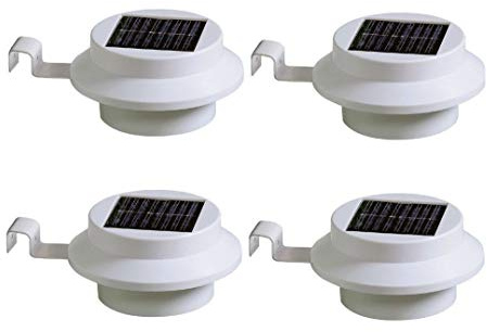 Pack of 4 White Superbright 3 LED Solar Powered Lights for Gutters or Garden Fences