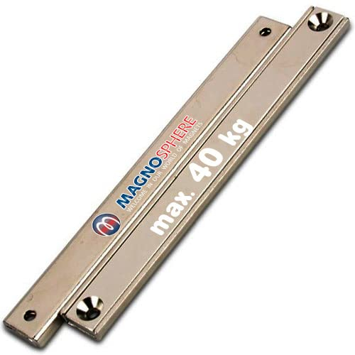Neodym Magnet zum Anschrauben rechteckig extra stark - 40 kg - mit Senkbohrung - Starke Quader-Magnete 120mm lang mit 2x Loch/Bohrung und Senkung für Büro Haushalt Werkstatt - 1 Stück