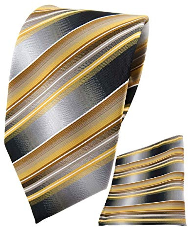TigerTie Designer Seidenkrawatte + Seideneinstecktuch in gestreift - Krawatte 100% Seide