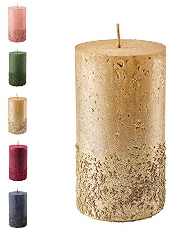 Wunderschöne & Moderne Adventskerzen – 2 Stück - Rustikale Oberfläche - Kerzen/Stumpenkerzen - Weihnachten/Weihnachtskranz/Adventskranz (Creme/Gold, Höhe: 8cm), Unparfümiert