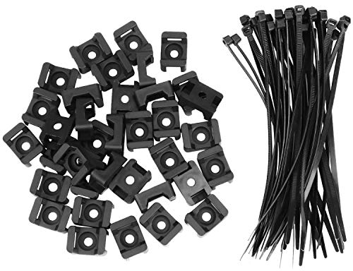 Coolty 300 Stück Kabelbinder Set, 150 Stück 15cm Schwarzer Nylon Kabelbindern mit 150 Stück 2.3cmx1.6cm Schwarzer Kabelbinderhalter