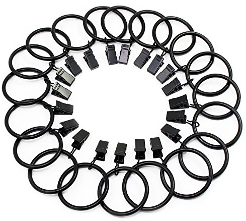 Fippy 20 Stück Gardinenringe mit Clips 38mm Metall Vorhangring Hängende Ringe für Vorhänge und Stäbe, (Schwarz, Silber) (Schwarz)