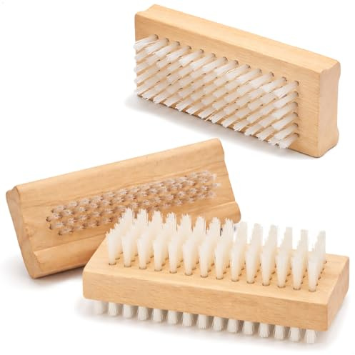 com-four® 3X Cepillo de Mano - Cepillo de uñas de Madera - Cepillo de Lavado de Manos de Doble Cara - Cepillo de Limpieza para Manos y uñas