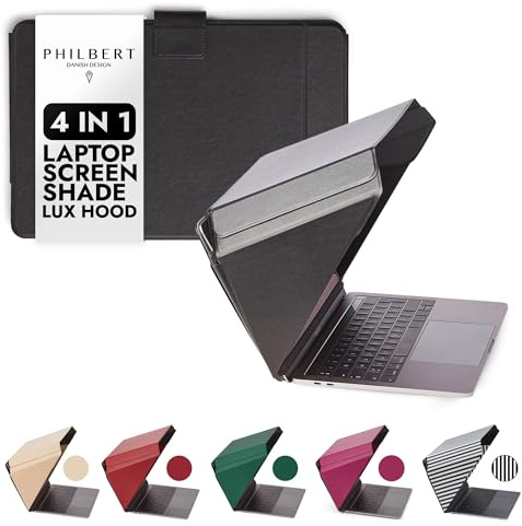 4 in 1 Laptop Screen Shade Lux Hood : Sonnenschutz | Datenschutz | Hitzeschutz | Kontrastverstärkung. 12”/13”/14” Universal. Selbststehend, mit Gesäßtasche. Patent D790551 - Schwarz