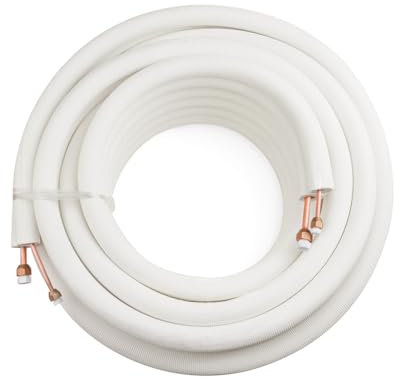 ICOOL 25 Ft. Mini Split Line Set, 1/4 & 3/8 O.D. Twin Copper Pipes, 3/8 Thickened PE Insulated Coil Copper Line with Nuts for Air Conditioner HVAC Refrigeration and Heating, without Fittings