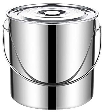 MNSSRN Secchio di stoccaggio in Acciaio Inox con Coperchio, Benna addensata Multifunzionale, Secchio Portatile, Secchio d'olio, Secchio di Ghiaccio, Secchio di minestra, Secchio del Latte,30L