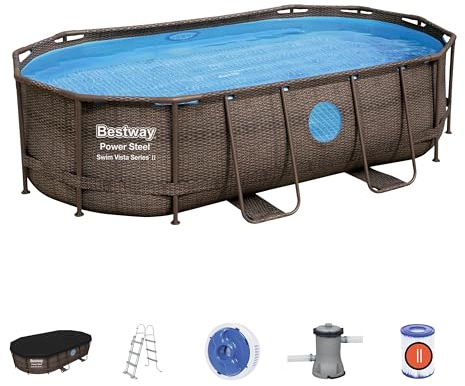 Piscina fuoriterra Ovale BESTWAY Power Steel Swim Vista Series con Oblò, Cm. 427x250x100, Capacita' 7.250 Litri