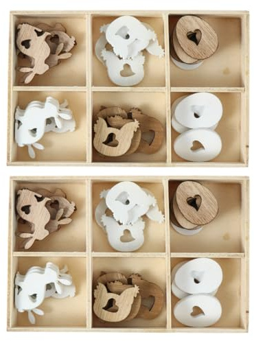 Amosfun 50 Stück Ostern Anhänger Holzscheiben Holz Ostereier Osterhasen Streudeko Osteranhänger Holz Osterdeko Eier Hasen Figur Dekohänger Osternest Füller Handwerk Basteln Baumschmuck