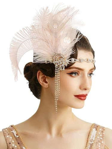 BABEYOND 1920s Flapper Headpiece Headband - Roaring 20s Great Gatsby Feather Headband 1920s Flapper Gatsby Accessories