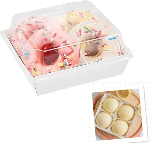 XIAOHONG 50 Pack Paper Charcuterie Boxes with Clear Secure Lids, 5 inches white Square Food Containers Bakery Boxes for Sandwich, Slice Cake, Cookies, Hot Cocoa Bombs, Strawberries
