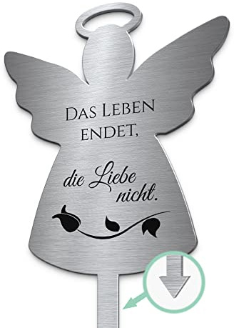 CHRISCK design Grabstecker Grabengel aus Edelstahl mit schönen Motiven & Trauersprüchen | Grabschmuck Engel wetterfest | eigene Engel Deko gestalten