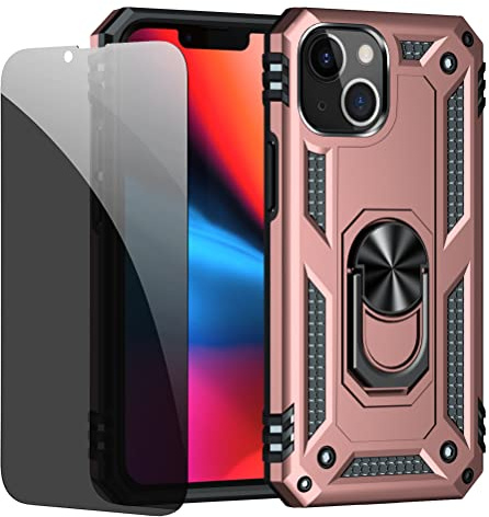 JOYTAG iPhone 13 Mini Case Rose Gold Protective Case with Privacy Glass Screen Protector Anti-Spy