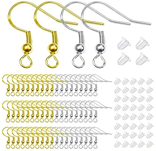 TOAOB 200 Stück Ohrringe Selber Machen Set Gold und Silber für DIY | 925 Silber Versilbert Ohrringe Basteln Schmuck Ohrhaken und Kunststoff Ohrring Stopper Ohrringe Schmuckherstellung