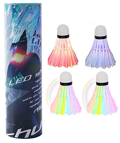 SGerste Bunte Badmintonbälle, 4 Stück LED Federbälle Indoor Outdoor Badminton Sport Training Badminton Bälle Natürliche Federbälle