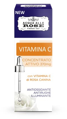 Acqua alle Rose, Concentrato Attivo di Vitamina C di Rosa Canina, Siero Antirughe, Antiossidante e Illuminante, Booster Elevata Concentrazione di Vitamina C, Per Pelli Spente e Opache - 30 ml