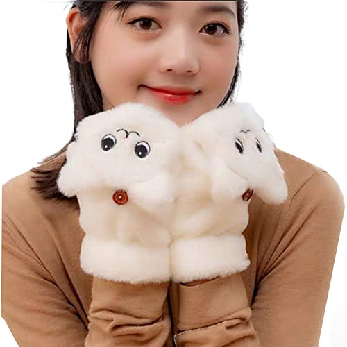 SJTJSPX Women's Winter Thermal Touch Screen Convertible Gloves with Cover Half-Finger Mittens Fingerless Gloves - Cute Cats Kawaii Cartoon Design for Ladies and Kids