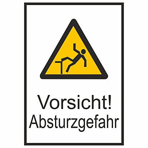 Indigos UG - Schild Vorsicht! Absturzgefahr Warnschild - 13,10x18,50 cm - Warnung - Sicherheit - Hotel, Firma, Haus - Aluverbundplatte 3mm - Hinweisschild - Warnschild