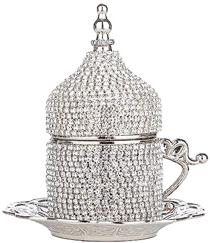 Alisveristime Türkisches Kaffeetassen-Set – authentische türkische, griechisch-arabische Kaffee-Espressotasse mit Untertasse (verbessern Sie jetzt Ihr Kaffee-Erlebnis!) (Kristalldesign) (Silber)