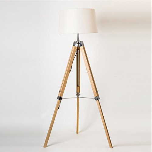TEBUTI Lámpara de pie trípode de madera, pantalla de tela de lino, estilo moderno americano, sala de estar, dormitorio, mesita de noche, estudio, oficina, luz de pie ajustable para lectura, lámparas