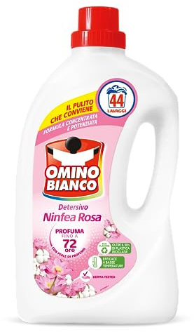 Omino Bianco - Detersivo Lavatrice Liquido, 44 Lavaggi, Rispetta Colori e Tessuti, Fresco Profumo di Ninfea Rosa, 1760 ml