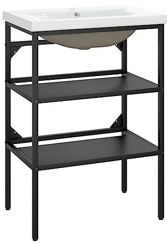 vidaXL Bathroom Washbasin Frame with Built-in Ceramic Basin - Elegant and Durable Design with Overflow Feature - Easy-to-Clean, Black