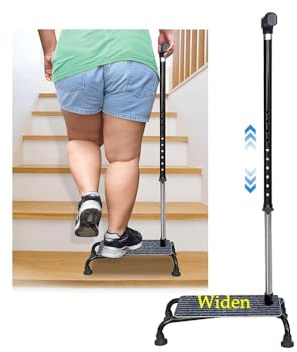 Stair Climbing Cane Lifts Assist Cane for Seniors Elderly Half Step Stairway Aid Walking Sticks Adjustable Mobility Helper Balance Devices 4 Prong Quad Widen Anti-Slip Base Seat Walker