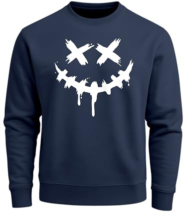 Neverless® Sweatshirt Herren Drip Face Techwear Fashion Streetstyle Smiling Face Smile Trend Rundhals-Pullover Fashion Navy 3XL