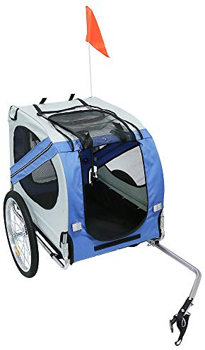 Fahrradanhänger für Hunde, Hundefahrradanhänger Hundeanhänger Fahrradanhänger mit 2 Räder, 1 kleine rote Flagge, Faltbar Fahrradanhänger (137 * 73 * 90cm blau grau)