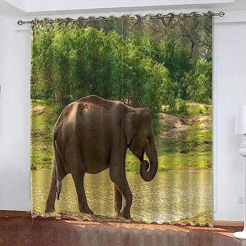 Vorhang Kinderzimmer Tierischer Elefant Kinder Vorhänge Mit Ösen Polyester Gardinen Thermovorhang Blickdicht Ösenschal Kindergardinen 280 X 180 cm Für Wohnzimmer,2Er Set -3G3M-G4F