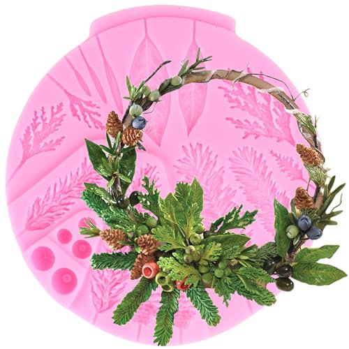 RFGHAC Stampo in silicone professionale a forma di fogliame invernale a forma di ramo di pino pigne per decorare torte e cupcake, argilla polimerica, caramelle, cioccolato, pasta di gomma, set da 1
