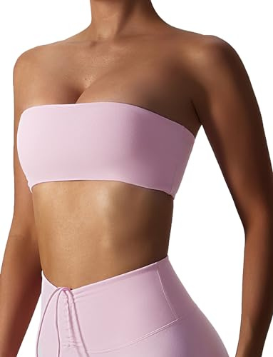 SEAUR Donna Reggiseno a Fascia Senza Spalline Bandeau Reggiseno Morbido Imbottito Tubo Top Elasticizzato Bralette Invisibile Rosa M