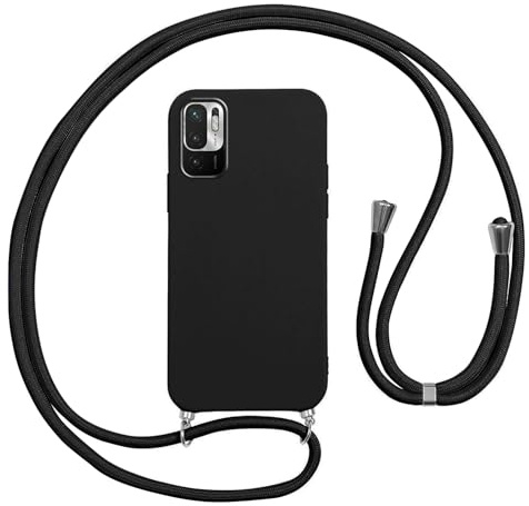 Vauki Coque pour Xiaomi Redmi Note 10 5G/Poco M3 Pro avec Cordon, Etui Silicone Souple Antichoc Housse avec Collier Chaîne Lanière, Téléphone Étui Case Cover de Protection, Bandoulière-Noir