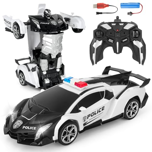 Mineup Ferngesteuertes Auto, 2 in 1 Transformers Spielzeug, 2.4GHz Transform Roboter Spielzeug, 360° Verformung Roboter, Rc Auto Robote, RC Polizeiauto, Geburtstags Geschenke ab 3-12 Jahre Jungen