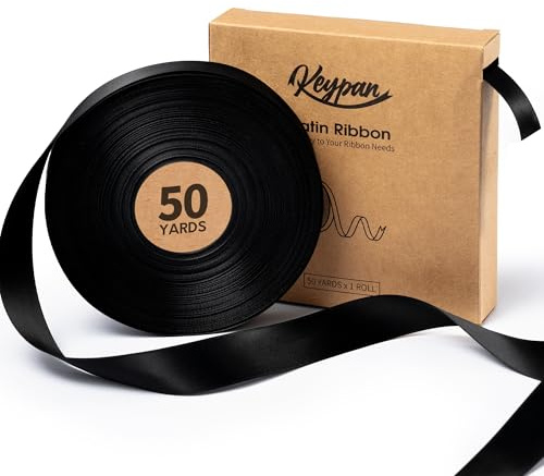 Keypan Schwarz Satinband 22mm x 45,7m Doppelseitiges Geschenkband & Schleifenband für Frauen, für Wrapping Papier Bögen Geschenk Hochzeit Einladungen DIY Crafts