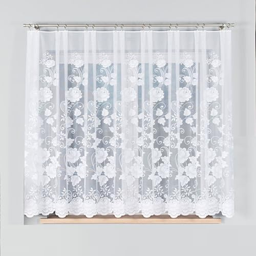Gardinen Vorhangen Weiß 400x150 cm (BxH) Venedig Kurz Vorhänge mit Kräuselband Jacquard Wohnzimmer Küchengardinen Scheibengardine Gardinenschals Schlafzimmer Fenstergardinen Kurzstores