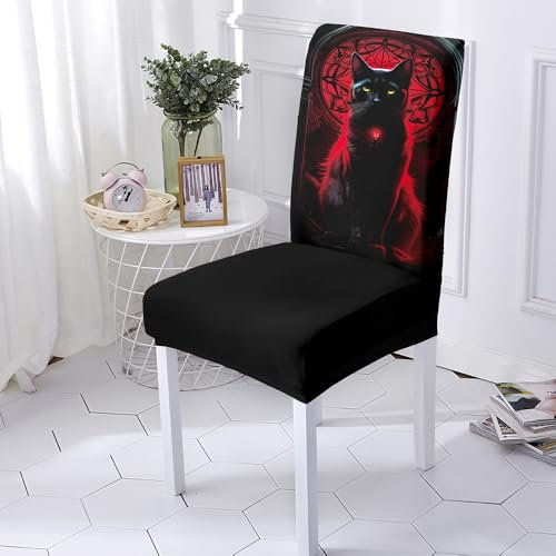 Stuhlhussen Schwarze Katze Stuhlhussen Entfernbare Waschbare,Essstuhl Stuhlbezug Beschützer,Esszimmer, Zeremonie, Bankett,Stuhlüberzug Universal(8Er Set)