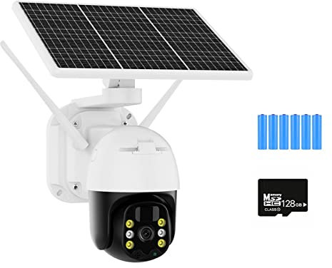 MZZYG Solar Security Camera 4G Security IP Camera Outdoor 5W Solar WiFi Wireless PTZ Camera Built-in Battery 1080P HD PIR Human Video Surveillanc(WIFI Add 128G)