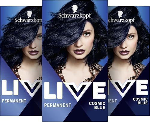 Schwarzkopf LIVE Intense Colour Haarfarbe 90 Cosmic Blue (3 x 142,5 ml), dauerhafte Coloration mit farbintensivierendem Serum, permanente Haarfarbe für perfekte Grauhaarabdeckung