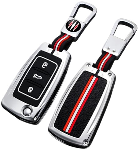 OTMIK Zink Legierung Autoschlüssel Hülle Kompatibel mit vw Volkswagen Polo Tiguan Passat B5 B6 B7 Golf 4 5 6 MK6 Jetta Lavida Skoda Octavia Seat Autoschlüssel Schutzhülle (Silber A)