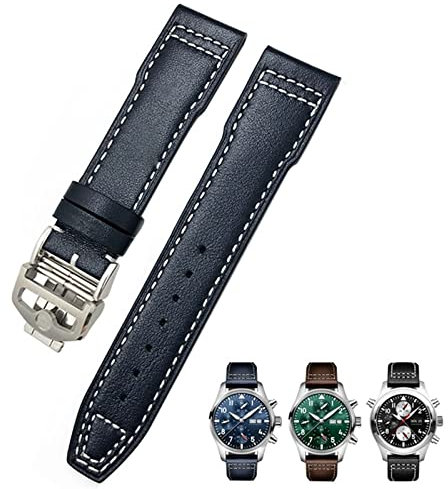 GSZCCZS 20 mm 21 mm Rindsleder-Armband, geeignet für IWC-Fliegeruhren, Portugieser-Armbänder, Mark 18, weiches blaues Armband