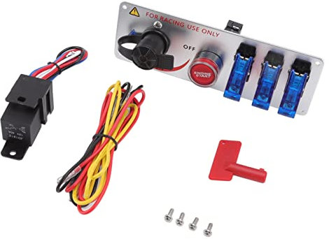 Grcfumo Pannello interruttori di accensione a levetta 5 in 1 a LED, Pannello interruttori di accensione per auto da corsa 12V con pulsante di avvio del motore, Pannello (Blu)